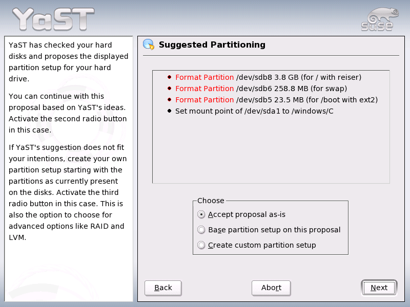 Editing the Partitioning Setup