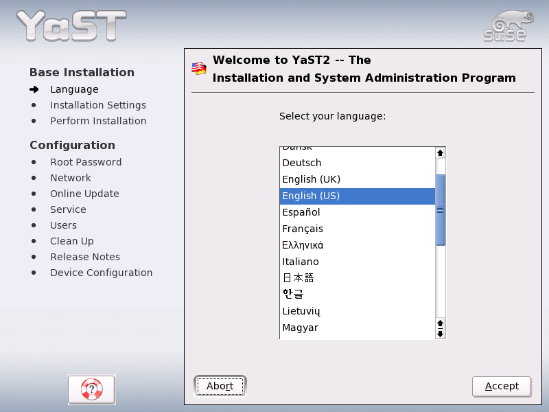 Selecting the Language