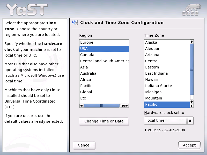 Selecting the Time Zone