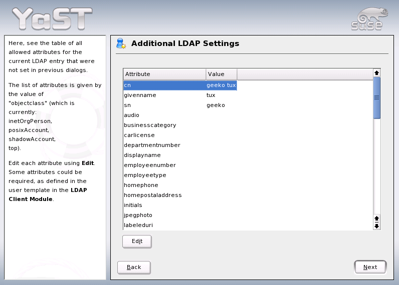 YaST: Additional LDAP Settings