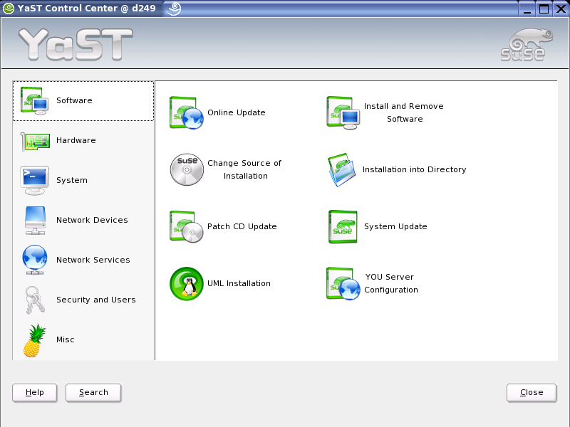 The YaST Control Center