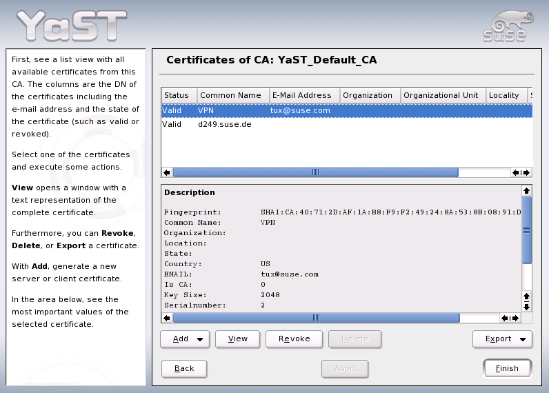 Certificates of a CA