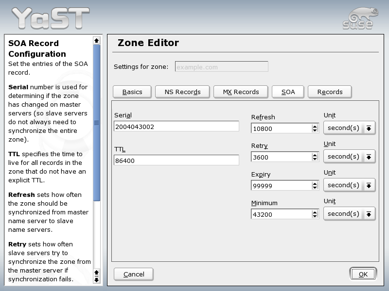 DNS Server: Zone Editor (SOA)