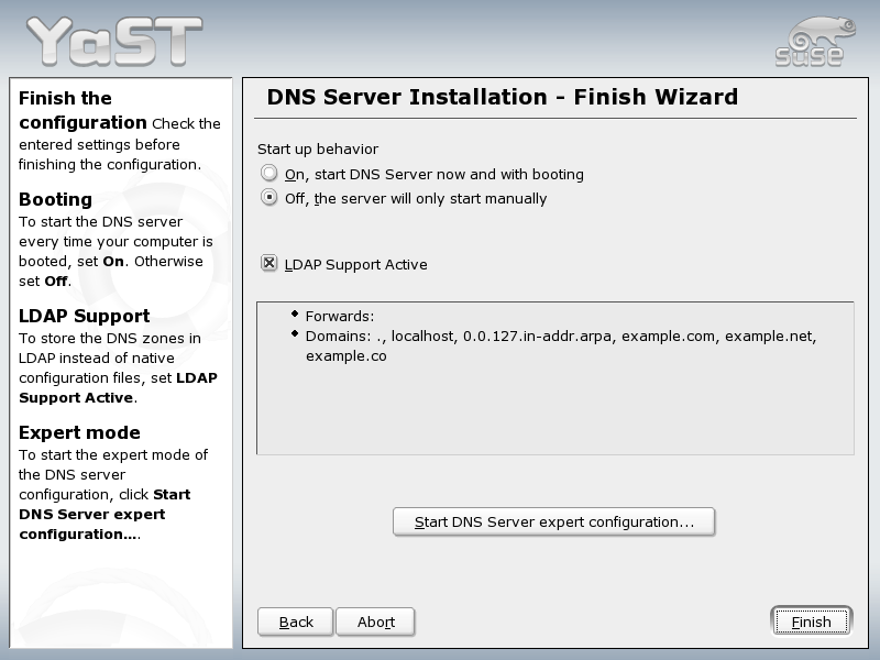 DNS Server Installation: Finish Wizard