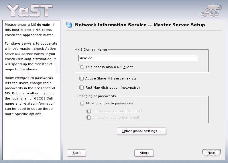 YaST: NIS Server Configuration Tool