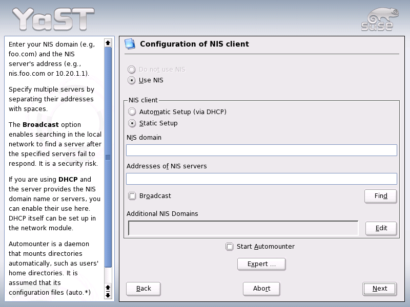 NIS Client Configuration
