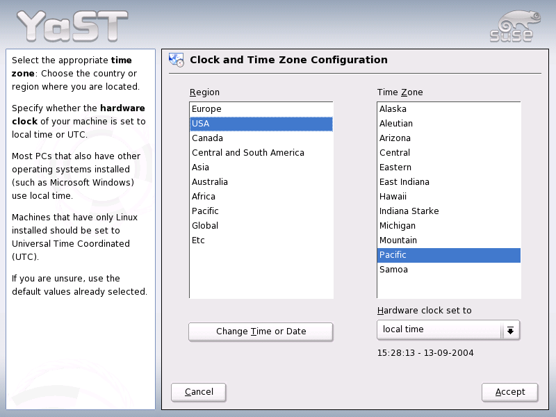 Selecting the Time Zone