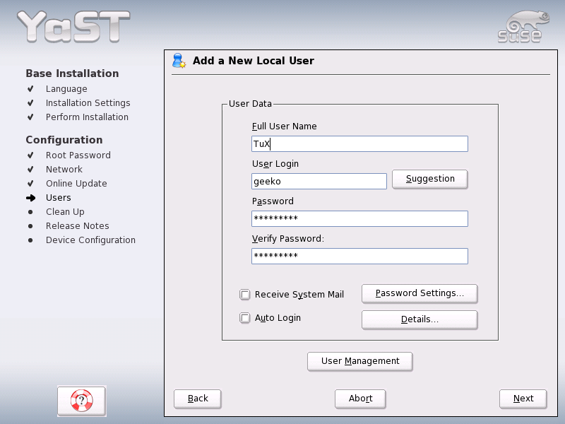 Entering the User Name and Password