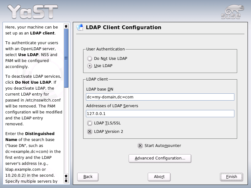 YaST: Configuration of the LDAP Client