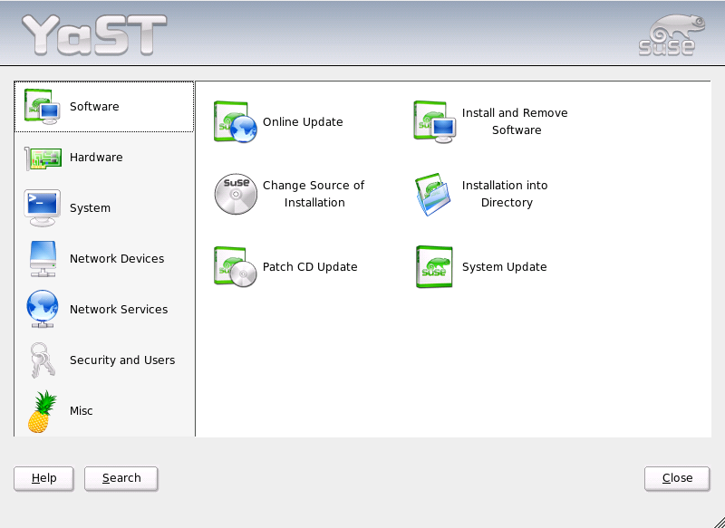 The YaST Control Center