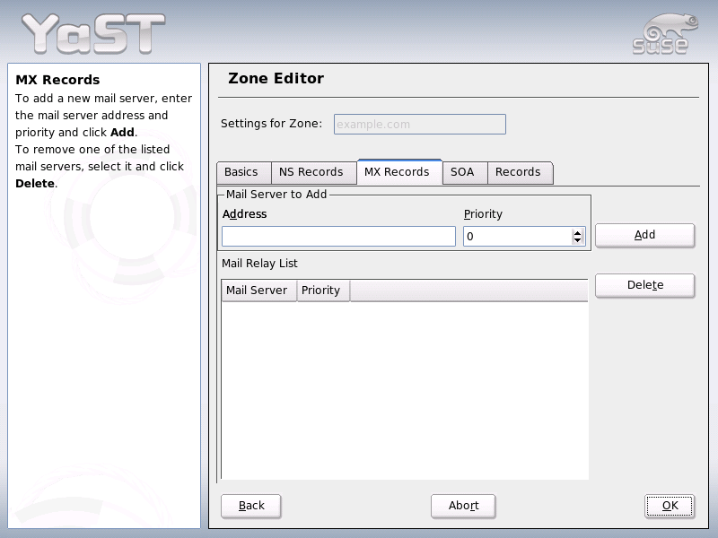 DNS Server: Zone Editor (MX Records)