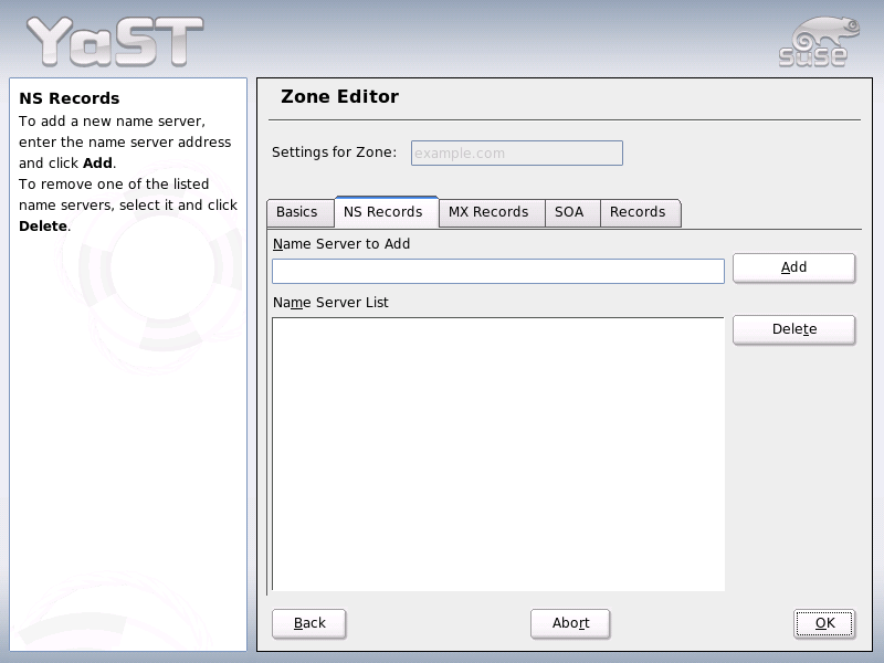 DNS Server: Zone Editor (NS Records)