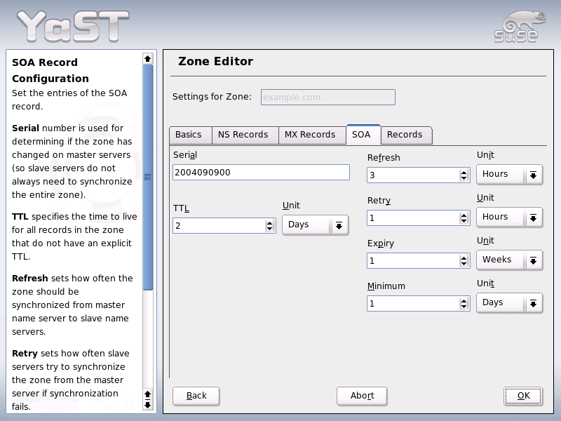 DNS Server: Zone Editor (SOA)