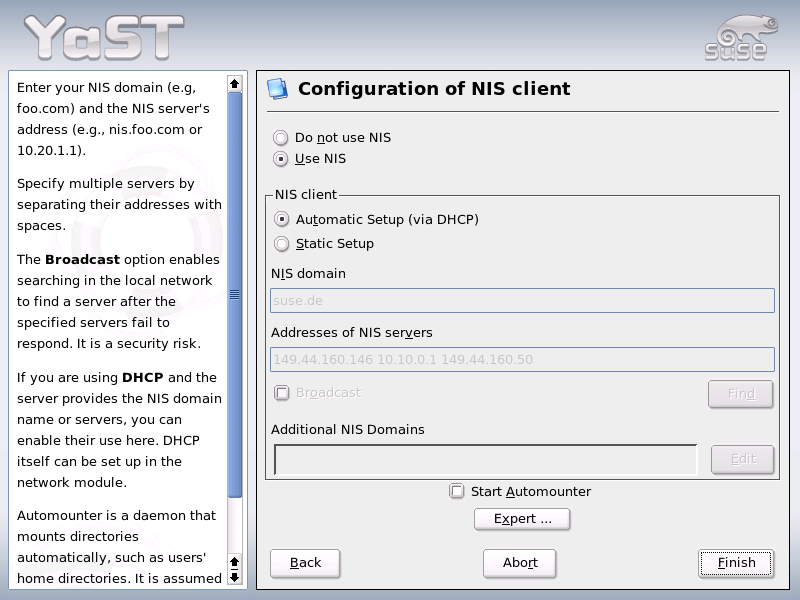 Setting Domain and Address of NIS Server