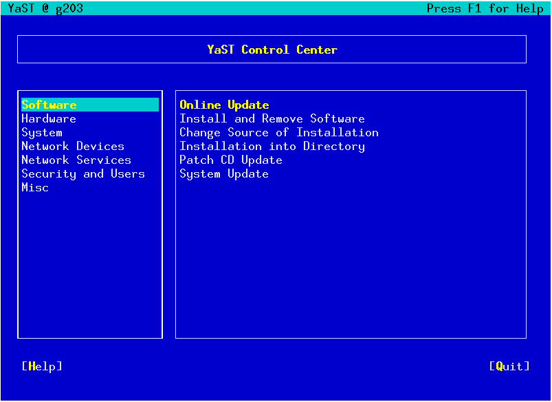 Main Window of YaST in Text Mode