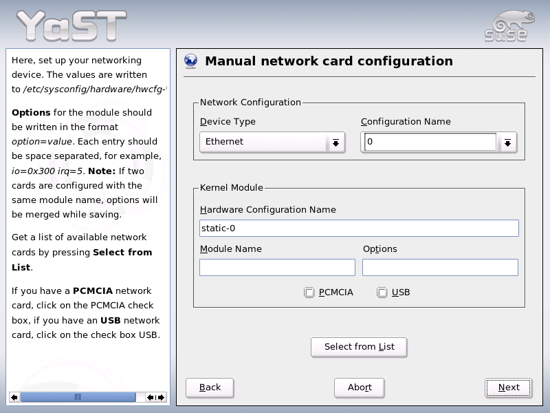Configuration of the Network Card