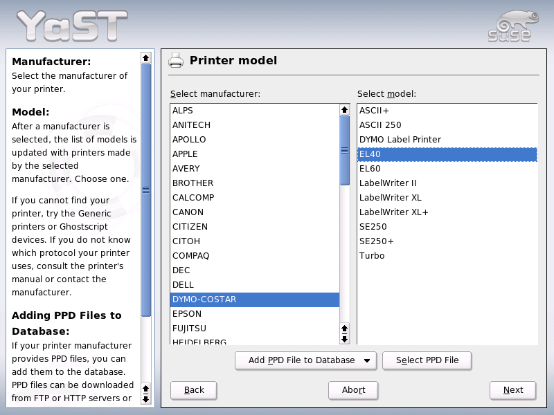 Selecting the Printer Model