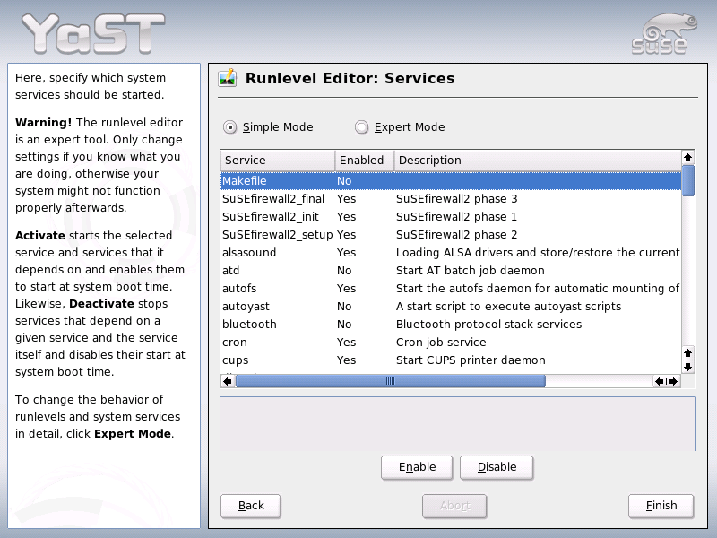 YaST Runlevel Editor